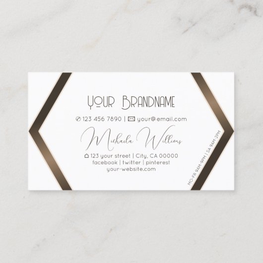 白スタイリッシュ幾何学的ブラウンきらめくプロフェッショナル 名刺 (裏面)
