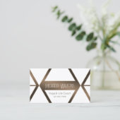 白スタイリッシュ幾何学的ブラウンきらめくプロフェッショナル 名刺 (スタンド正面)