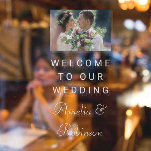 白スタイリッシュ文字カスタム結婚式の写真へようこそ ウィンドウサイン