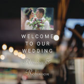 白スタイリッシュ文字カスタム結婚式の写真へようこそ ウィンドウサイン
