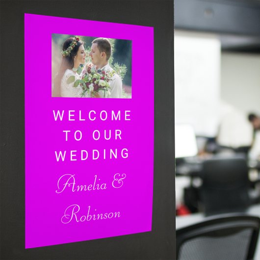 白スタイリッシュ文字カスタム結婚式の写真へようこそ ウィンドウサイン