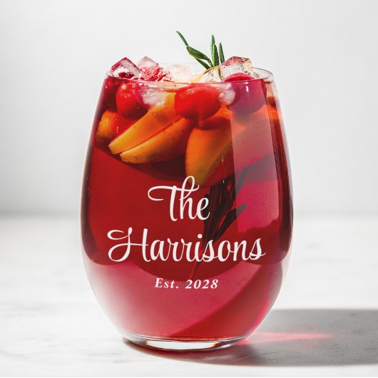 白スタイリッシュ文字ファミリーモノグラム ステムなしワイングラス