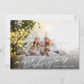 白スタイリッシュ文字メリークリスマスフォト シーズンカード (正面)