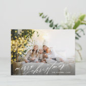 白スタイリッシュ文字メリークリスマスフォト シーズンカード (スタンド正面)