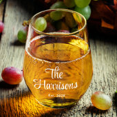 白スタイリッシュ文字モノグラ結婚ム ステムなしワイングラス