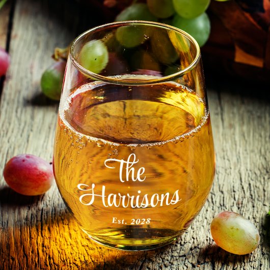 白スタイリッシュ文字モノグラ結婚ム ステムなしワイングラス