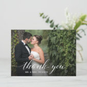 白スタイリッシュ文字結婚の写真サンキューカード サンキューカード (スタンド正面)