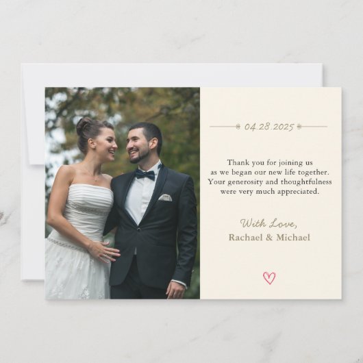 白スタイリッシュ文字結婚の写真サンキューカード サンキューカード (裏面)