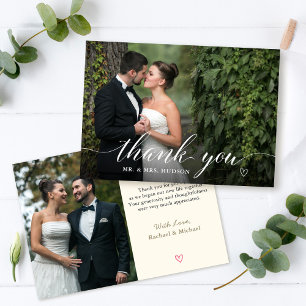 白スタイリッシュ文字結婚の写真サンキューカード サンキューカード