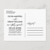 白スタイリッシュ文字結婚の写真日付の保存 案内ポストカード (裏面)