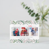 白スタイリッシュ松の木の果実クリスマスフォト シーズンポストカード (スタンド正面)