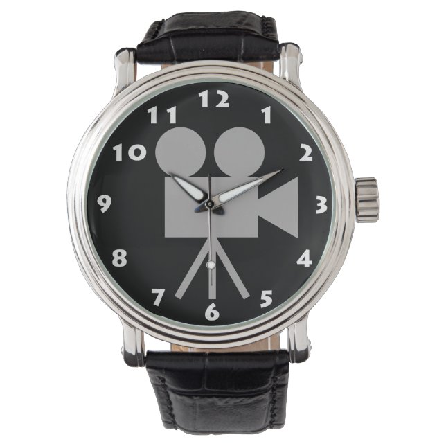 白スタイリッシュ番付きレトロムービーカメラ 腕時計 (正面)