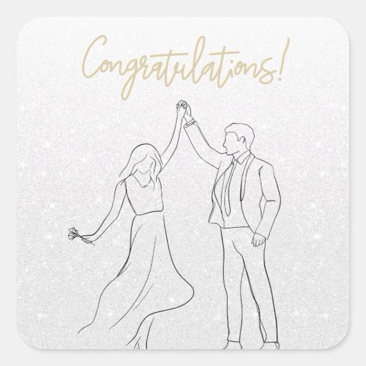 白スタイリッシュ祝い結婚カード スクエアシール (正面)