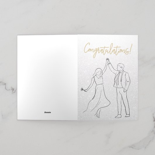 白スタイリッシュ祝い結婚カード 箔グリーティングカード (外側レイダウン)