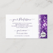 白スタイリッシュ紫きらめくグリッター（ロゴ付き） 名刺 (裏面)