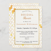 白スタイリッシュ金ゴールドハニカムブライダルシャワー 招待状 (正面/裏面)