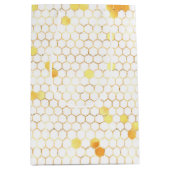 白スタイリッシュ金ゴールドハニカム ミディアムペーパーバッグ (正面)