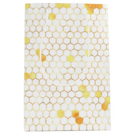 白スタイリッシュ金ゴールドハニカム ミディアムペーパーバッグ