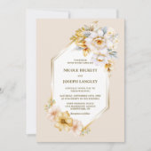 白スタイリッシュ金ゴールドフローラジオメト結婚リ 招待状 (正面)