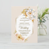 白スタイリッシュ金ゴールドフローラジオメト結婚リ 招待状 (スタンド正面)