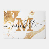 白スタイリッシュ金ゴールド大理石シックモノグラム ドアマット (正面)