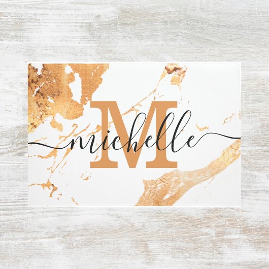 白スタイリッシュ金ゴールド大理石シックモノグラム ドアマット