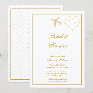 白スタイリッシュ金ゴールド旅行ブライダルシャワー 招待状