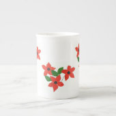 白スタイリッシュ骨中国マグレッドフローラデザイン ボーンチャイナマグカップ (正面)