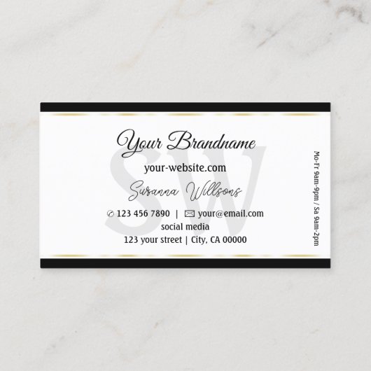 白スタイリッシュ黒とモノグラムストライプ付き金ゴールド 名刺 (裏面)