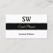 白スタイリッシュ黒とモノグラムストライプ付き金ゴールド 名刺 (正面)