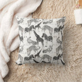 白スタイリッシュ黒のジャングル動物のパターン クッション (ブランケット)