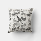 白スタイリッシュ黒のジャングル動物のパターン クッション (裏面)