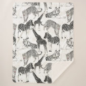 白スタイリッシュ黒のジャングル動物のパターン シェルパブランケット (正面)