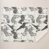 白スタイリッシュ黒のジャングル動物のパターン シェルパブランケット (正面(横))