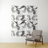 白スタイリッシュ黒のジャングル動物のパターン タペストリー (インサイチュ)