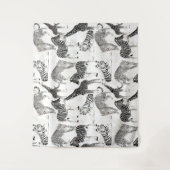 白スタイリッシュ黒のジャングル動物のパターン タペストリー (正面)