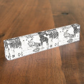 白スタイリッシュ黒のジャングル動物のパターン デスクネームプレート (側面)