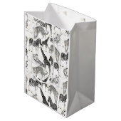 白スタイリッシュ黒のジャングル動物のパターン ミディアムペーパーバッグ (正面アングル)