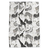 白スタイリッシュ黒のジャングル動物のパターン ミディアムペーパーバッグ (裏面)