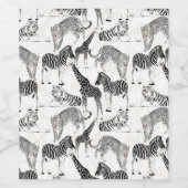 白スタイリッシュ黒のジャングル動物のパターン ワインラベル (シングルラベル)