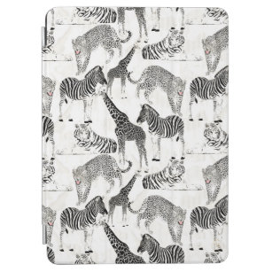 白スタイリッシュ黒のジャングル動物のパターン iPad AIR カバー