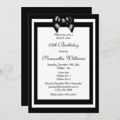 白スタイリッシュ黒の誕生日パーティー 招待状 (正面/裏面)