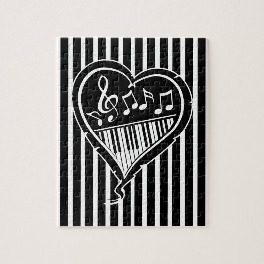 白スタイリッシュ黒の音符とピアノ ジグソーパズル (縦)
