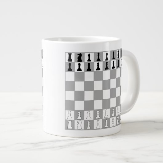 白スタイリッシュ黒チェスセット ジャンボコーヒーマグカップ (正面右)