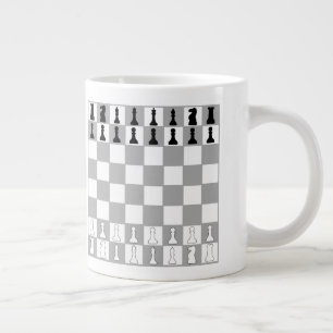 白スタイリッシュ黒チェスセット ジャンボコーヒーマグカップ
