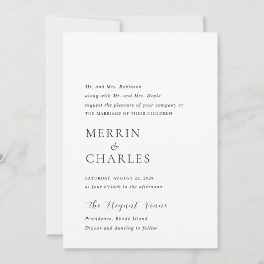 白スタイリッシュ黒写真モダン結婚の 招待状 (正面)