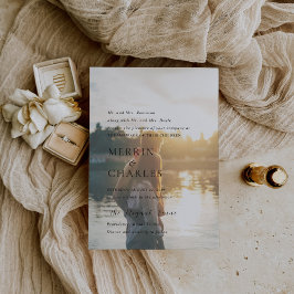 白スタイリッシュ黒写真モダン結婚の 招待状