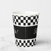 白スタイリッシュ黒市松模様に 紙コップ (右)