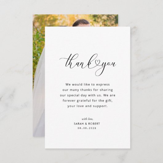 白スタイリッシュ黒結婚サンキューカード サンキューカード (正面/裏面)