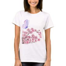 白スタイリッシュTシャツ(さくらんぼの花とお尻)